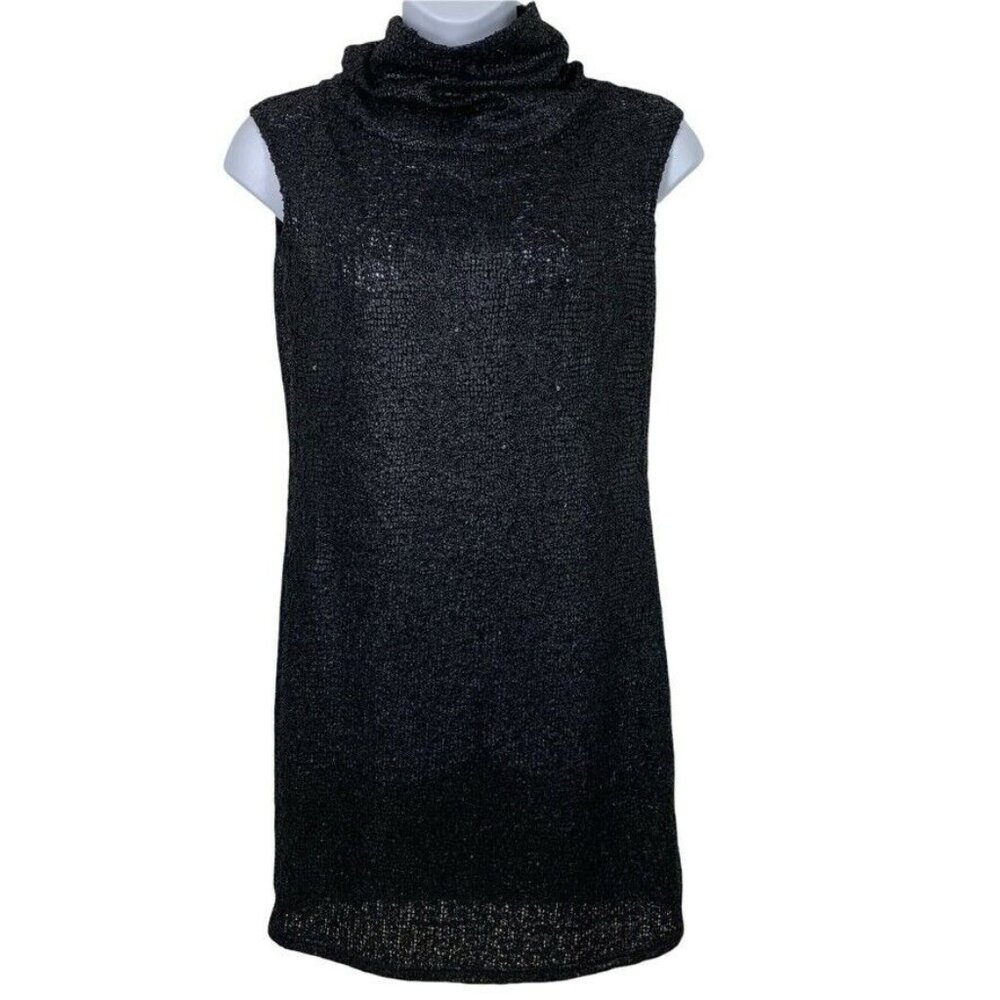 Garnish PDX Knit Dress Size Large Black Sleeveless Cowl Neck Sequins NEW